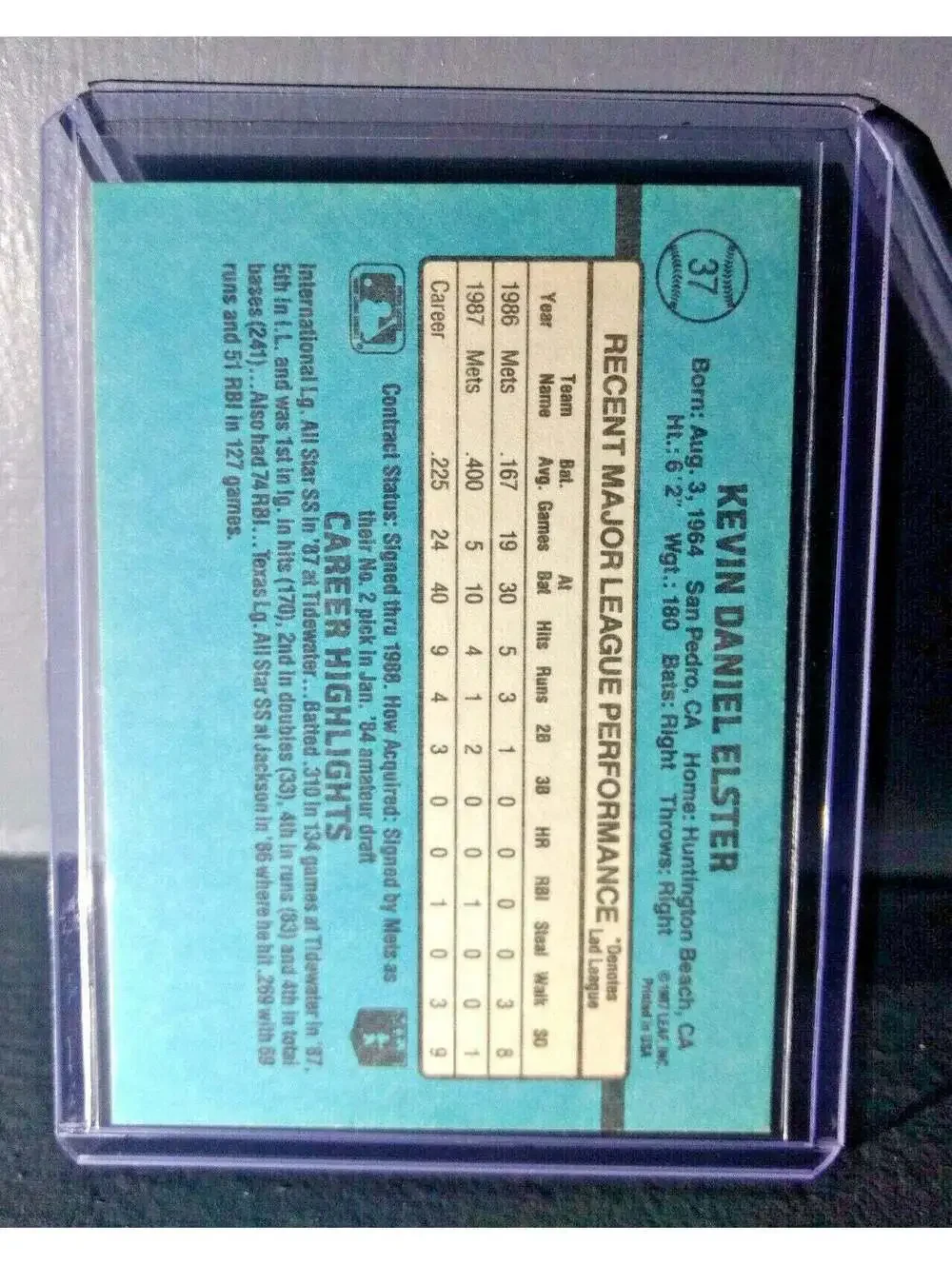 1988 Kevin Elster Donruss Rated Rookie #37 Baseball Card